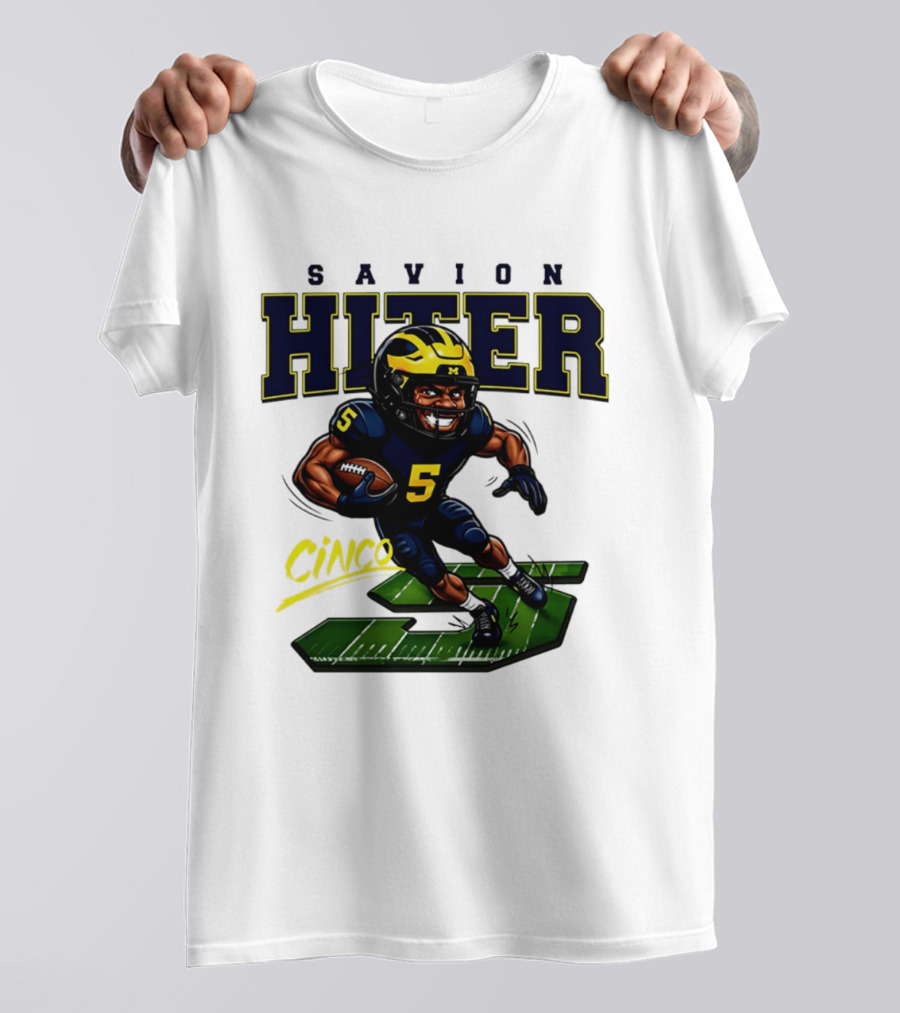 Savion Hiter Michigan Football Cinco 5 Mascot Caricature T-Shirt