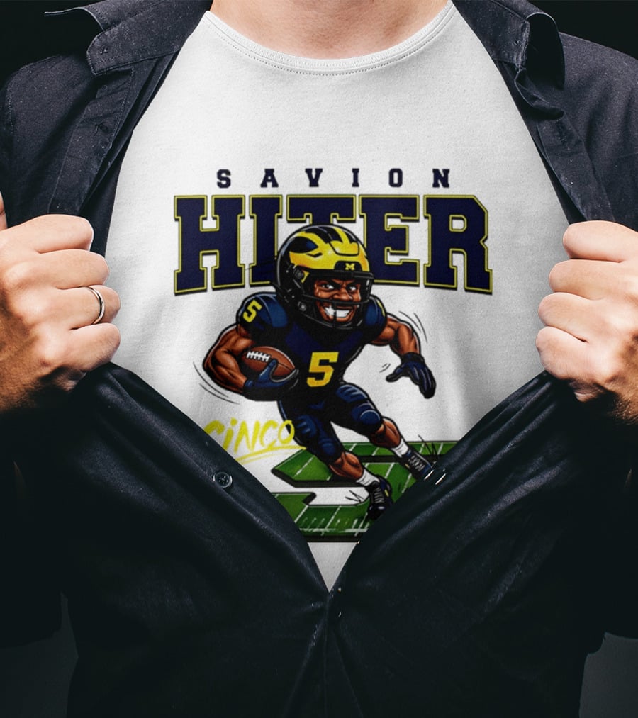 Savion Hiter Michigan Football Cinco 5 Mascot Caricature T-Shirt