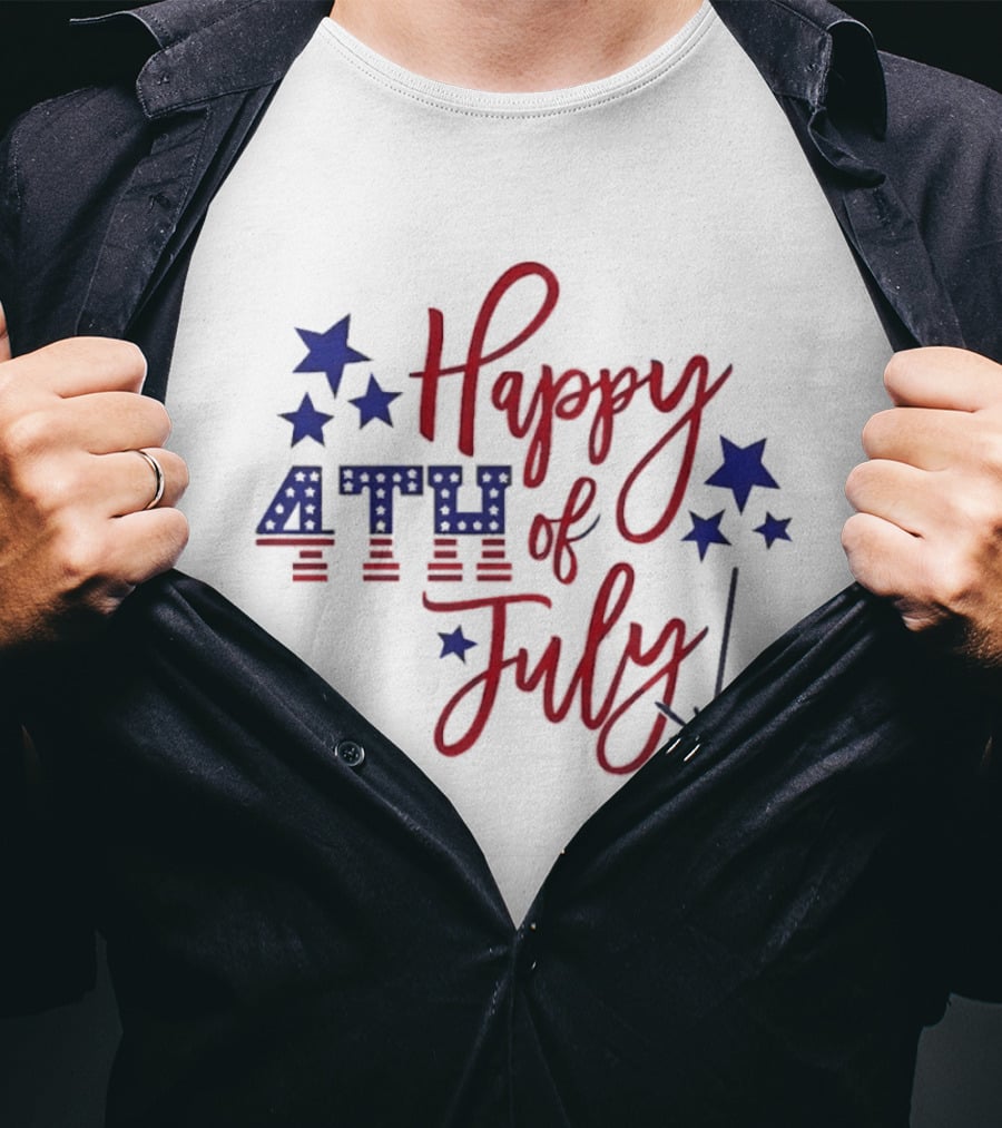 Happy 4th Of July Patriotic Stars Firework Celebration T-Shirt