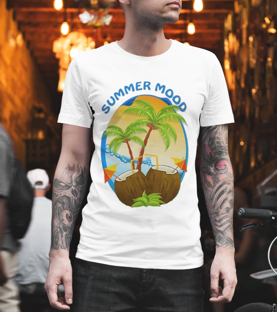 Summer Mood Tropical Palm And Coconut Drink Fiesta T-Shirt