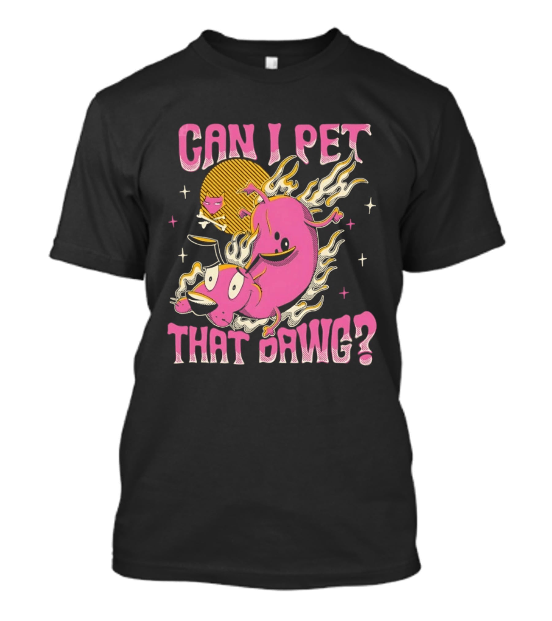 Courage The Cowardly Dog Can I Pet That Dawg Funny Pink Flame T-Shirt