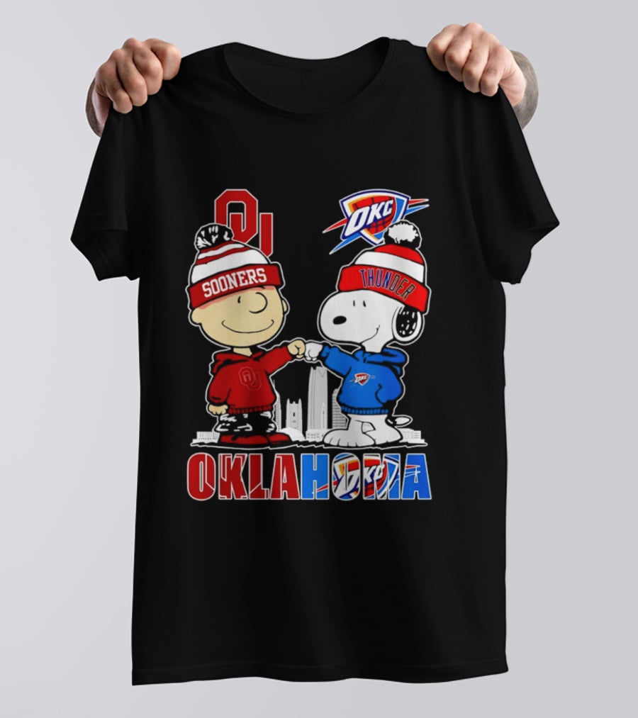 Oklahoma Sooners OU Snoopy OKC Thunder Unity Skyline T-Shirt