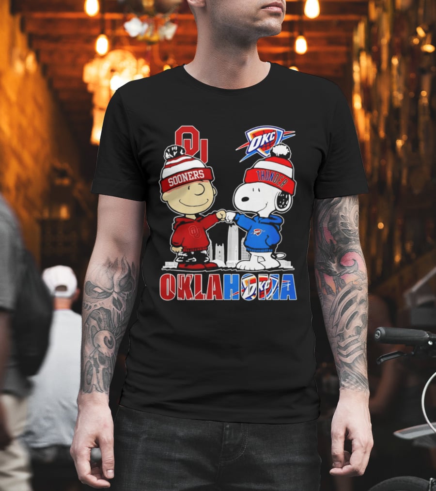 Oklahoma Sooners OU Snoopy OKC Thunder Unity Skyline T-Shirt