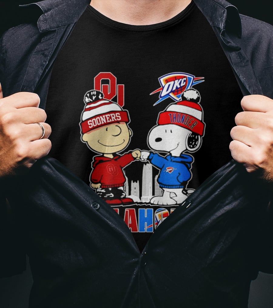 Oklahoma Sooners OU Snoopy OKC Thunder Unity Skyline T-Shirt
