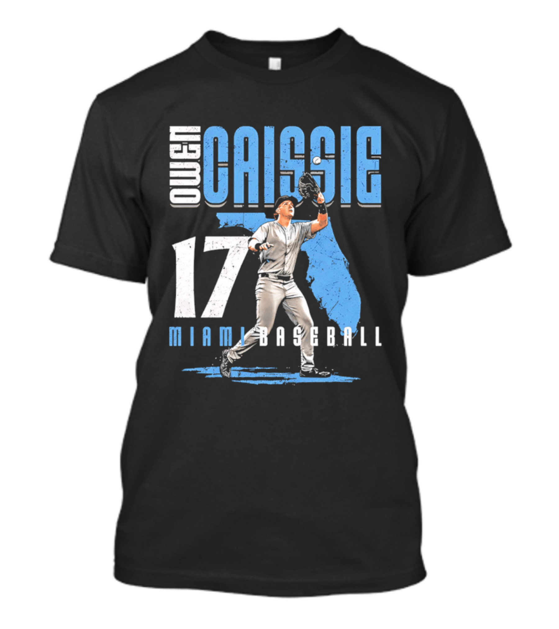 Owen Caissie 17 Miami Baseball Florida Map T-Shirt