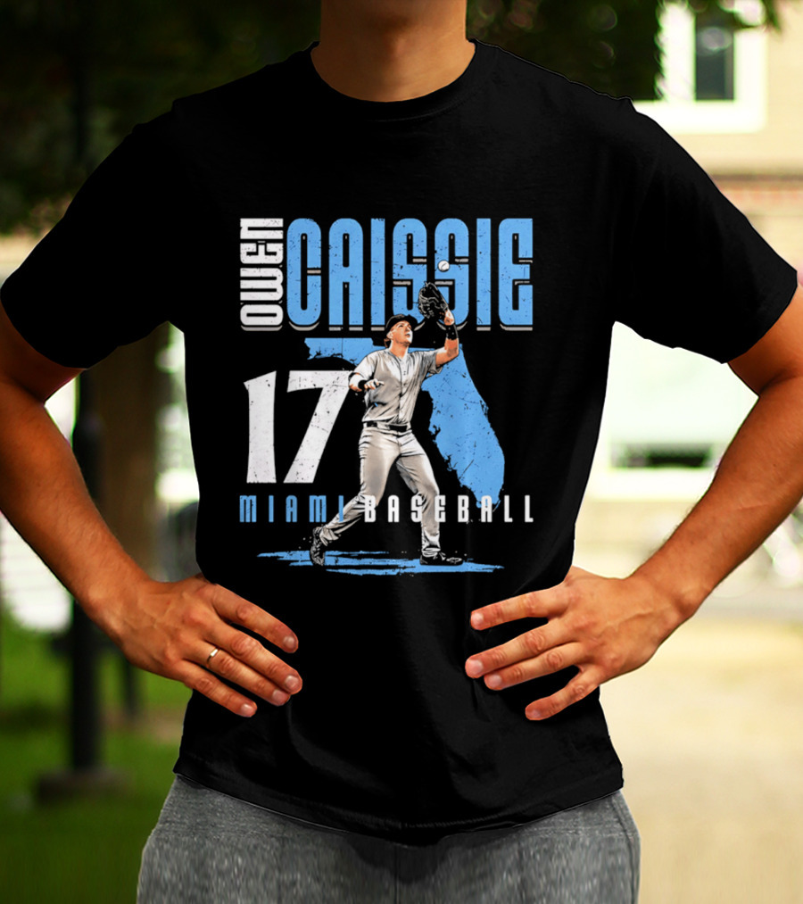 Owen Caissie 17 Miami Baseball Florida Map T-Shirt