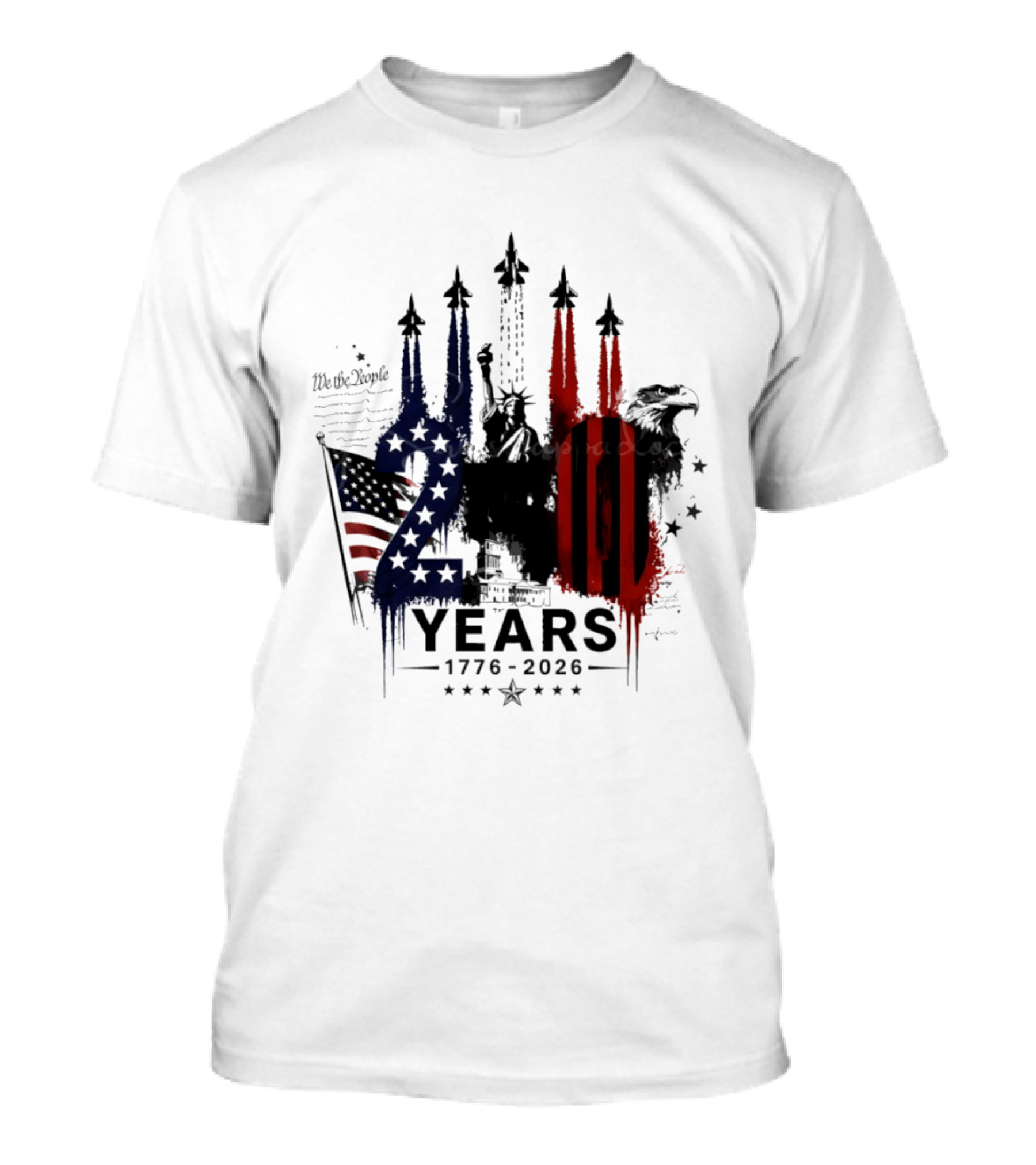 Semiquincentennial 250 Years 1776 2026 USA We The People Fireworks Statue Of Liberty Bald Eagle American Flag T-Shirt