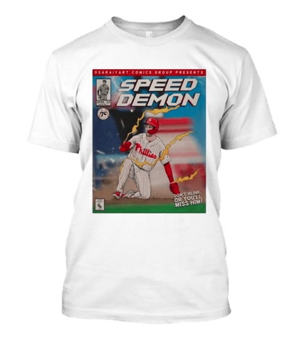 DSaraiyart Speed Demon Phillies April 23 Comics Group Don't Blink Trea Turner T-Shirt
