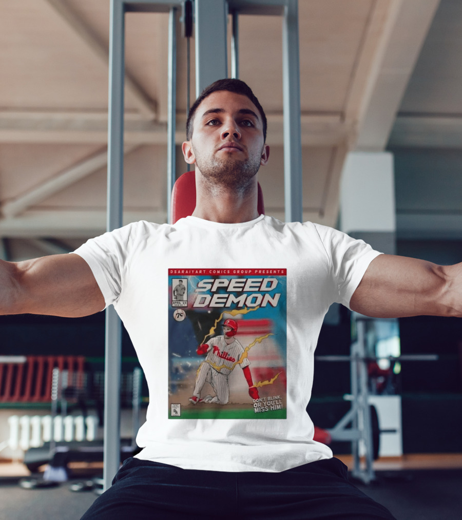 DSaraiyart Speed Demon Phillies April 23 Comics Group Don't Blink Trea Turner T-Shirt