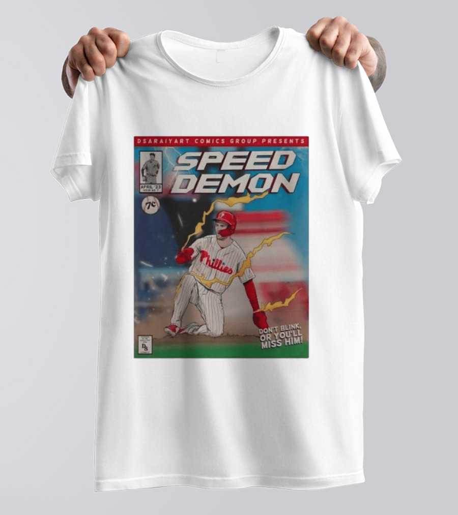 DSaraiyart Speed Demon Phillies April 23 Comics Group Don't Blink Trea Turner T-Shirt