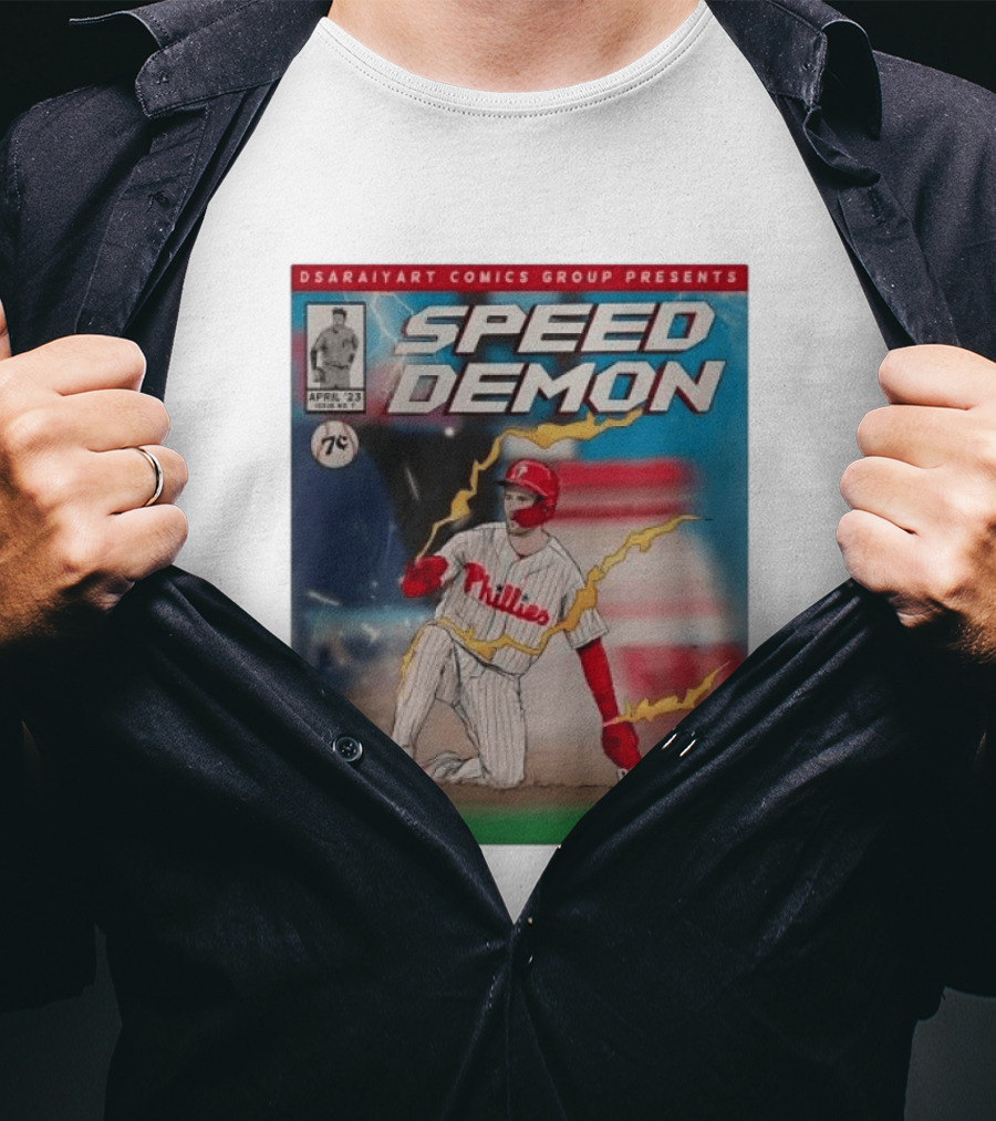 DSaraiyart Speed Demon Phillies April 23 Comics Group Don't Blink Trea Turner T-Shirt