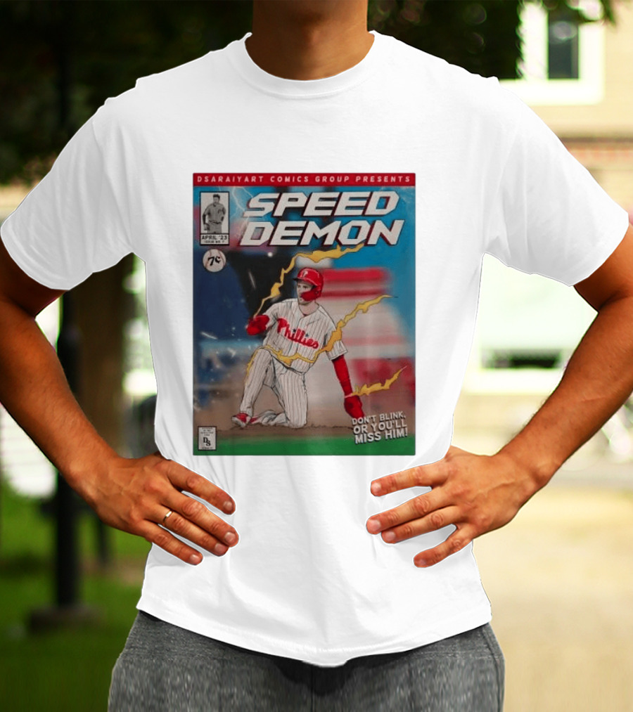 DSaraiyart Speed Demon Phillies April 23 Comics Group Don't Blink Trea Turner T-Shirt