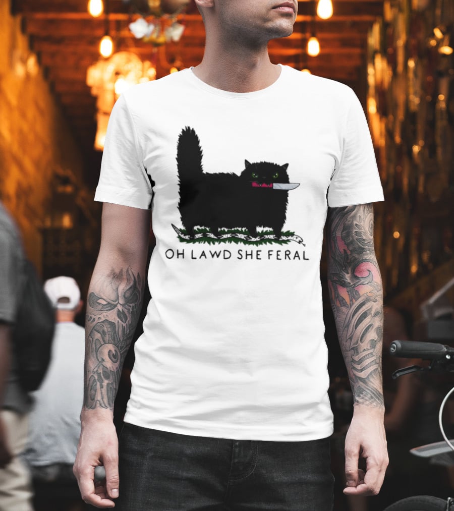 Oh Lawd She Feral Cat Knife Snake T-Shirt