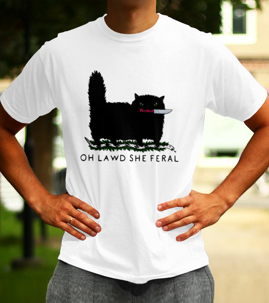 Oh Lawd She Feral Cat Knife Snake T-Shirt
