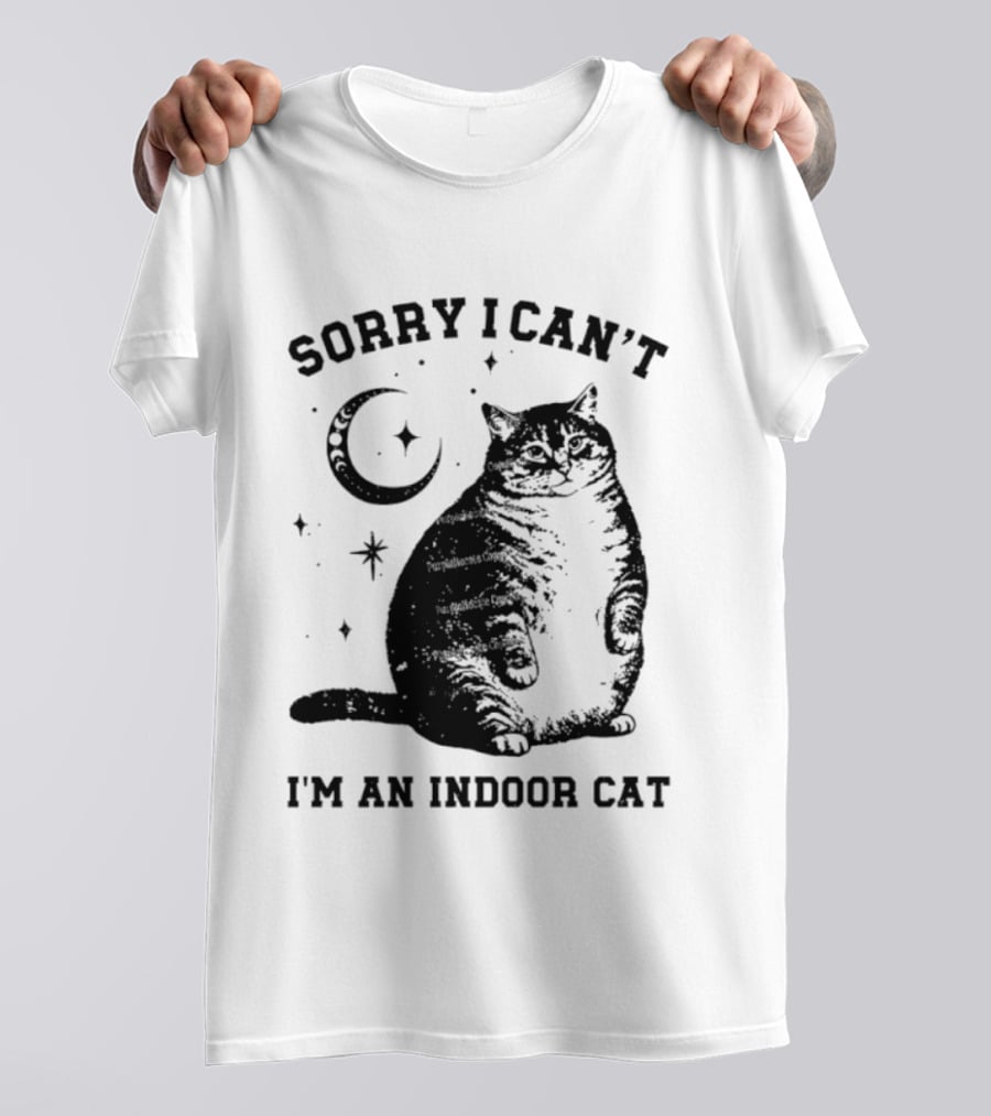 Sorry I Can't I'm An Indoor Cat Moon And Stars Fat Cat T-Shirt