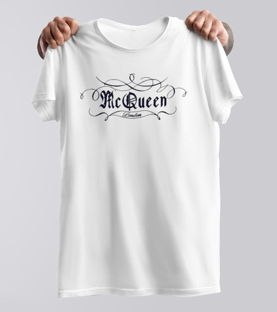 McQueen London Ornate Gothic Luxury Fashion Script T-Shirt