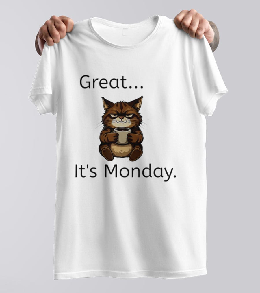 Great It's Monday Mood Cat With Coffee T-Shirt