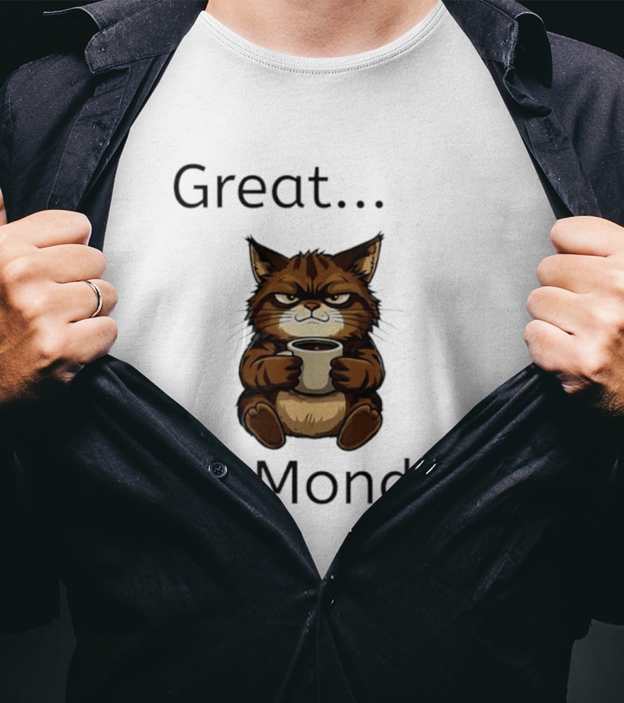 Great It's Monday Mood Cat With Coffee T-Shirt
