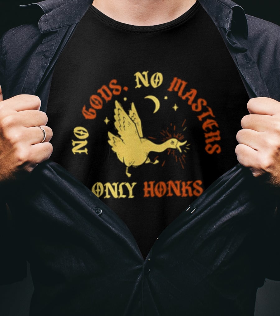 No Gods No Masters Goose Only Honks Crescent Moon And Stars T-Shirt