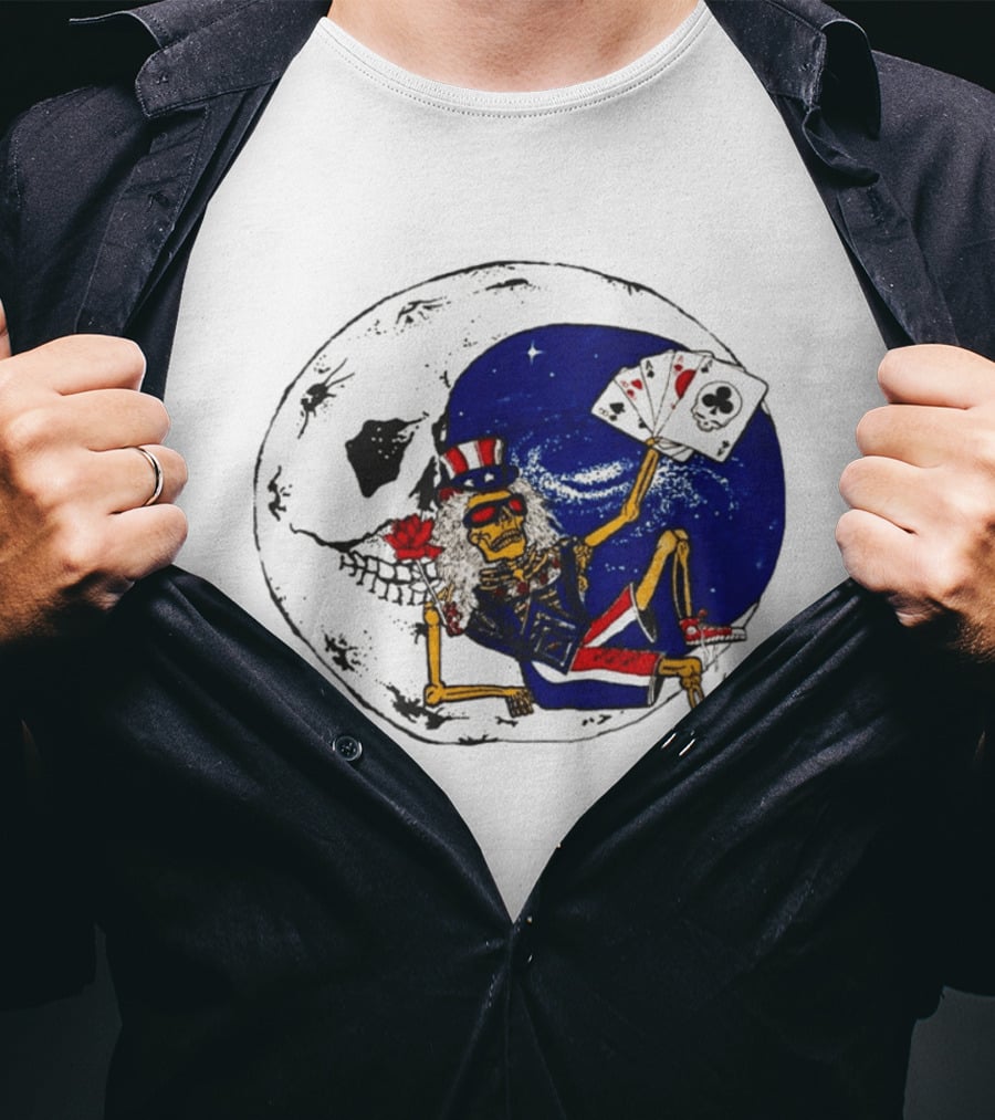 Grateful Dead 1990 Rare Uncle Sam Skeleton Moon Playing Cards T-Shirt