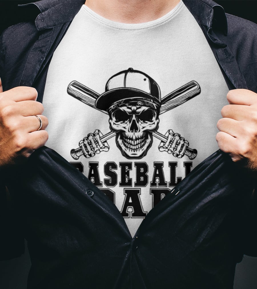 Baseball Dad Skull With Cap And Bats T-Shirt