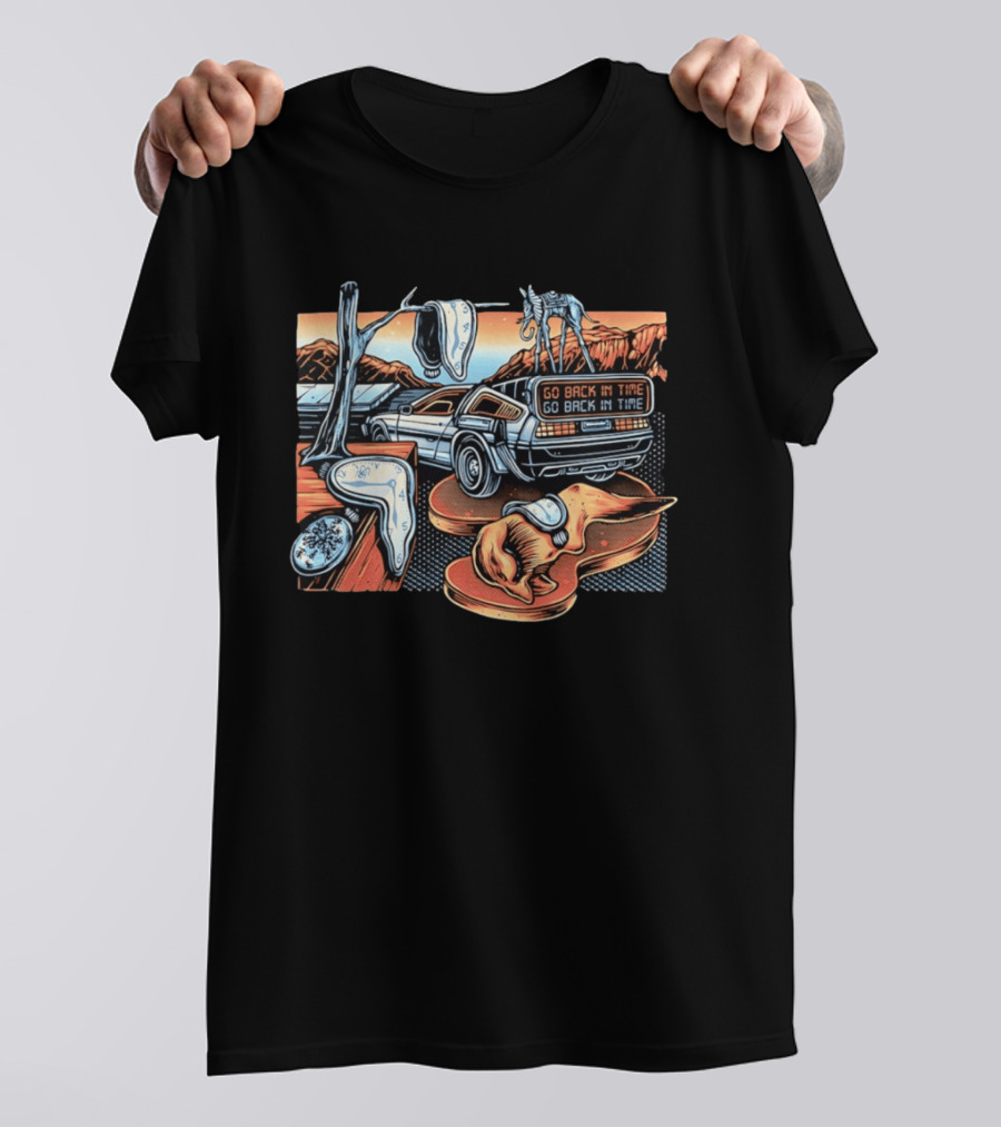 Back To The Future Time Travel Car Meets Salvador Dali's The Persistence Of Memory T-Shirt