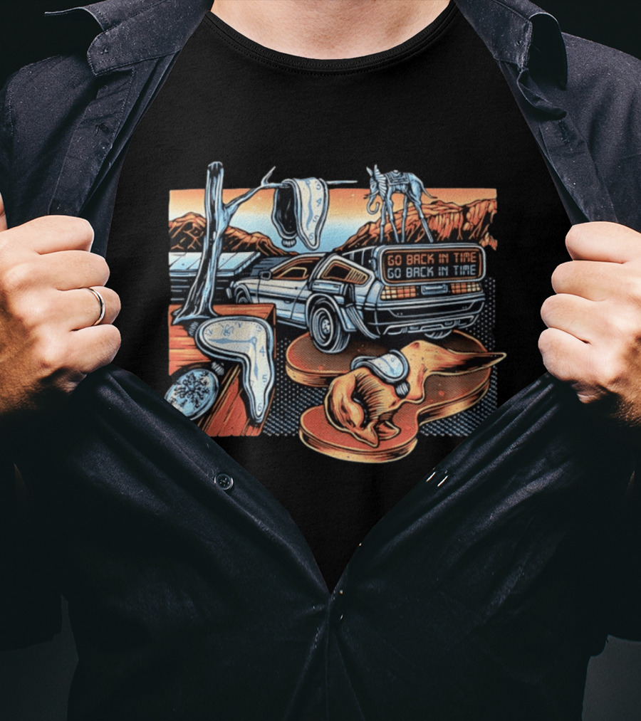Back To The Future Time Travel Car Meets Salvador Dali's The Persistence Of Memory T-Shirt