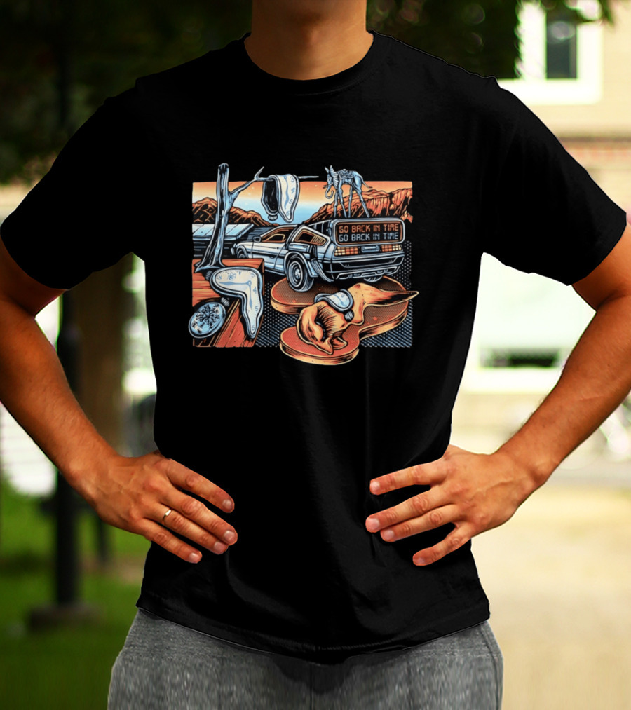 Back To The Future Time Travel Car Meets Salvador Dali's The Persistence Of Memory T-Shirt