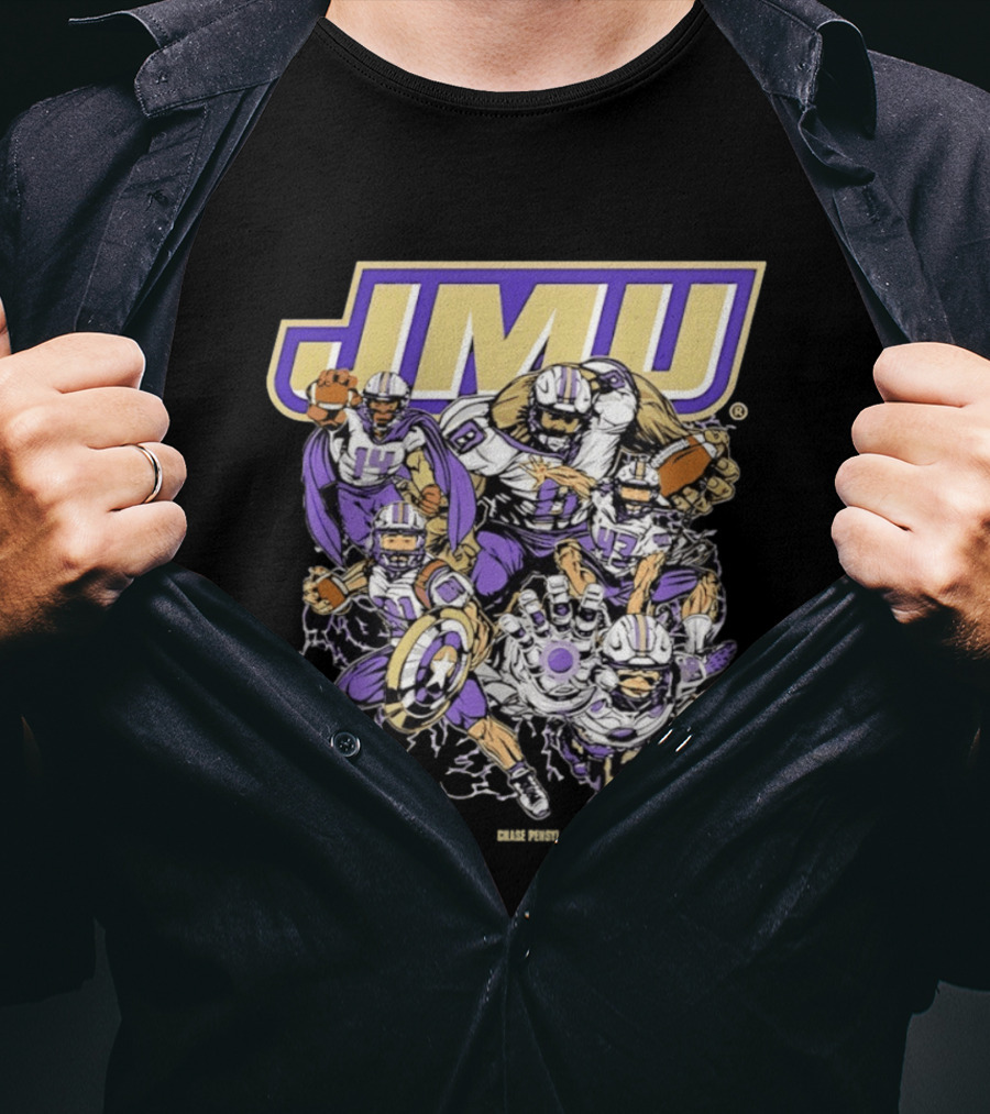 JMU Marvel Super Hero James Madison Dukes Football Team T-Shirt
