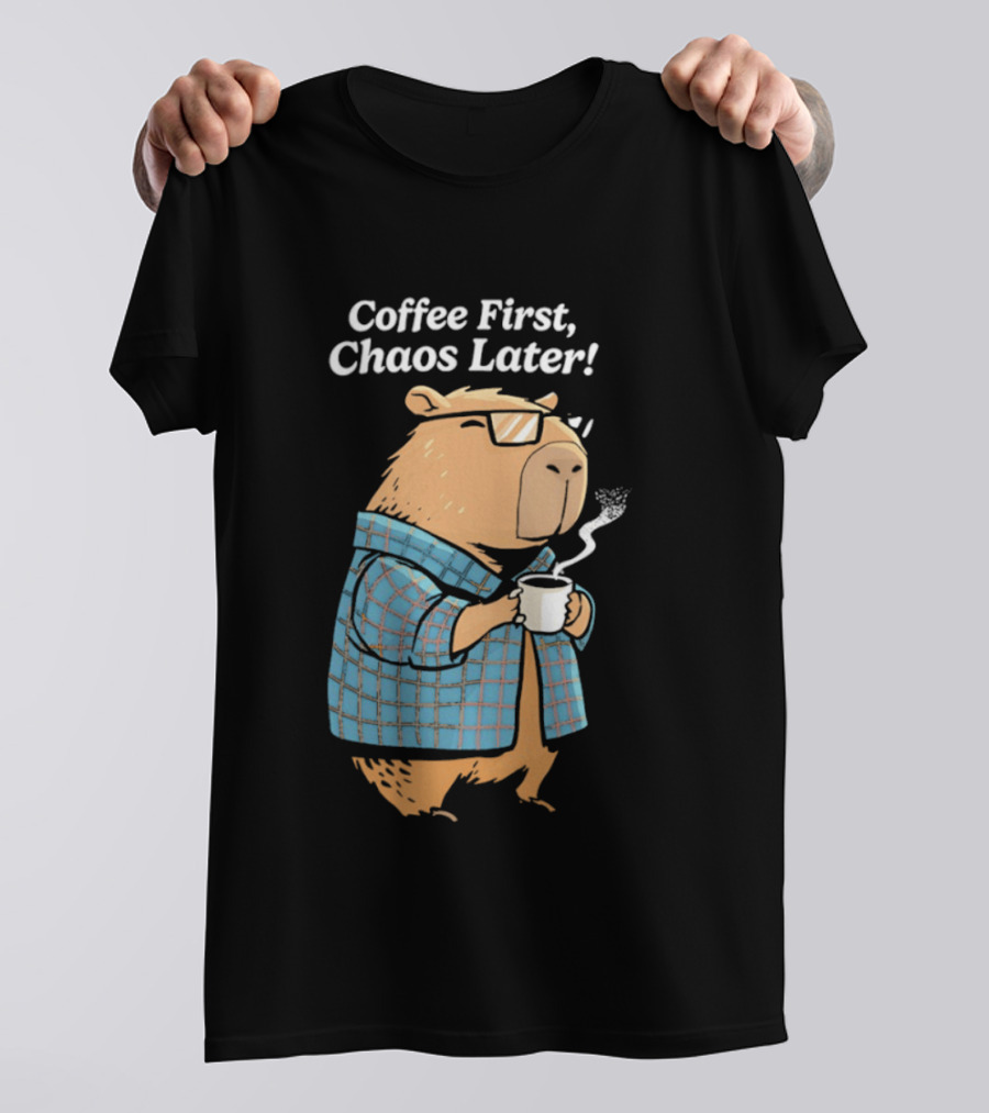 Coffee First Chaos Later Capybara In Plaid With T-Shirt
