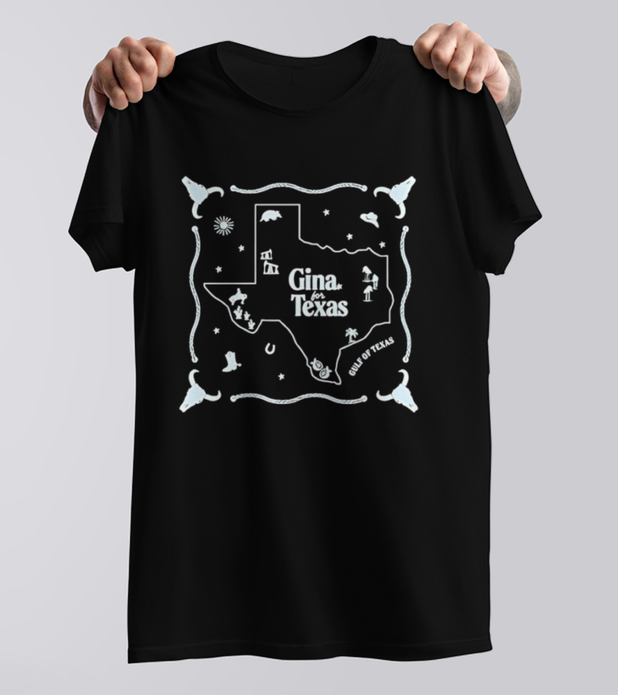 Texas State Map Gina For Texas Stars And Boots T-Shirt