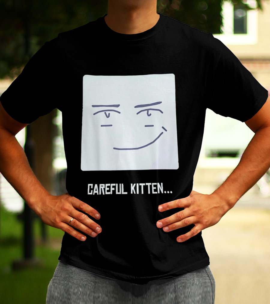Roblox Man Face Careful Kitten Meme T-Shirt