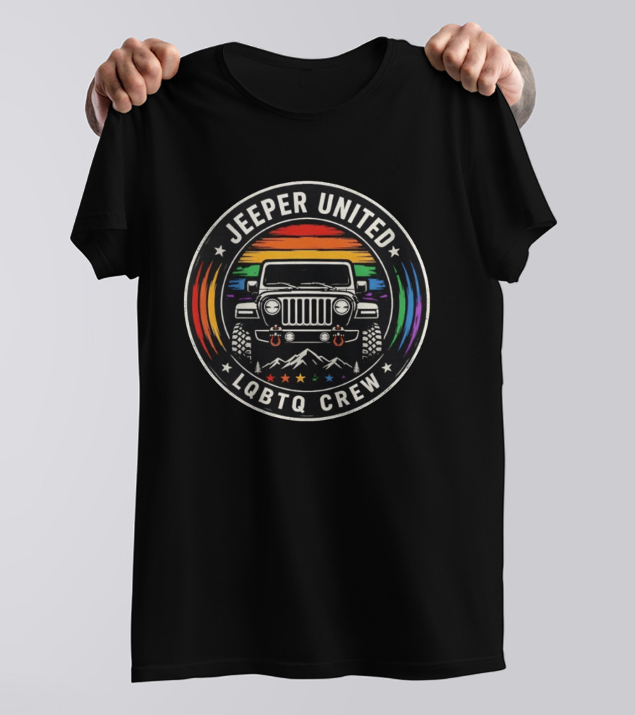 Jeeper United LGBTQ Crew Rainbow Jeep Mountains T-Shirt