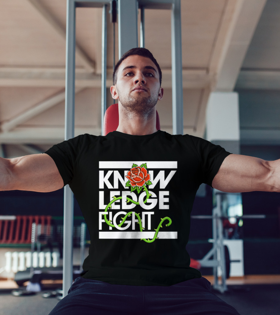 Knowledge Fight Rose With Green Vine Accents T-Shirt
