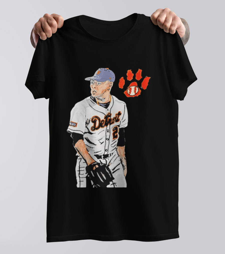 Detroit Tigers Tarik Skubal Baseball Cartoon Character With Paw Print And Baseball T-Shirt