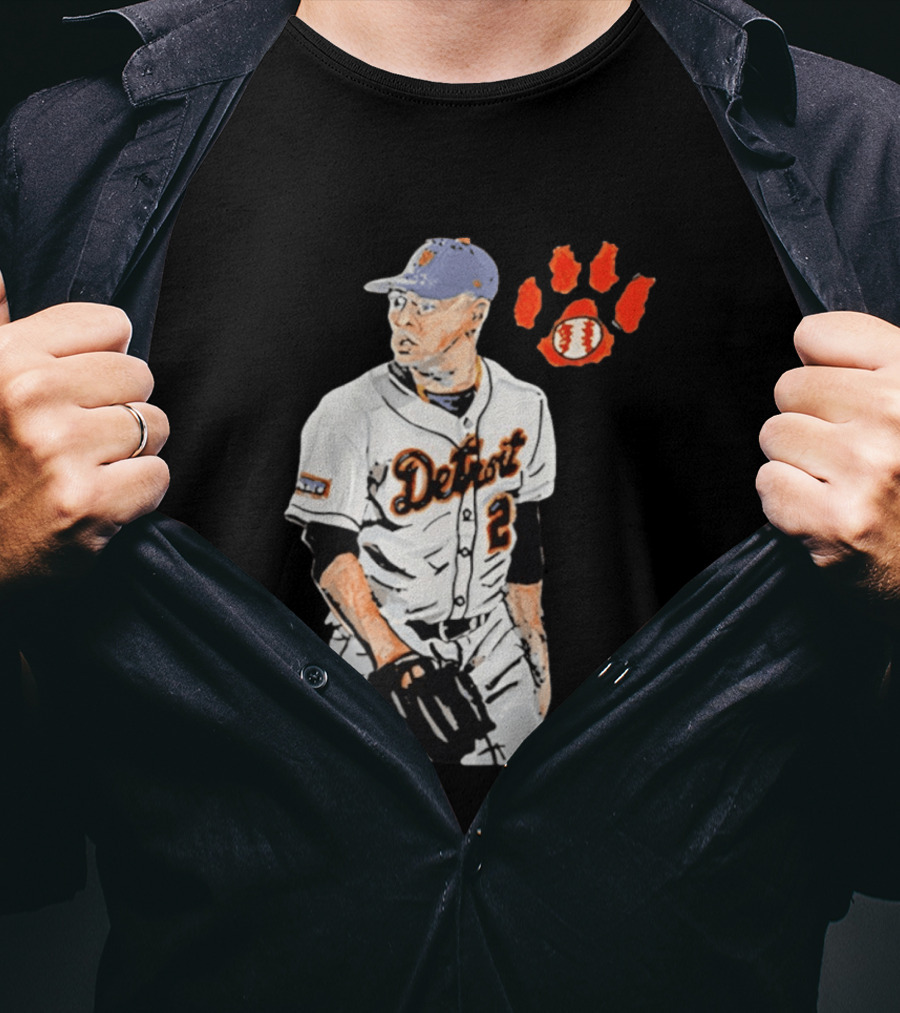 Detroit Tigers Tarik Skubal Baseball Cartoon Character With Paw Print And Baseball T-Shirt