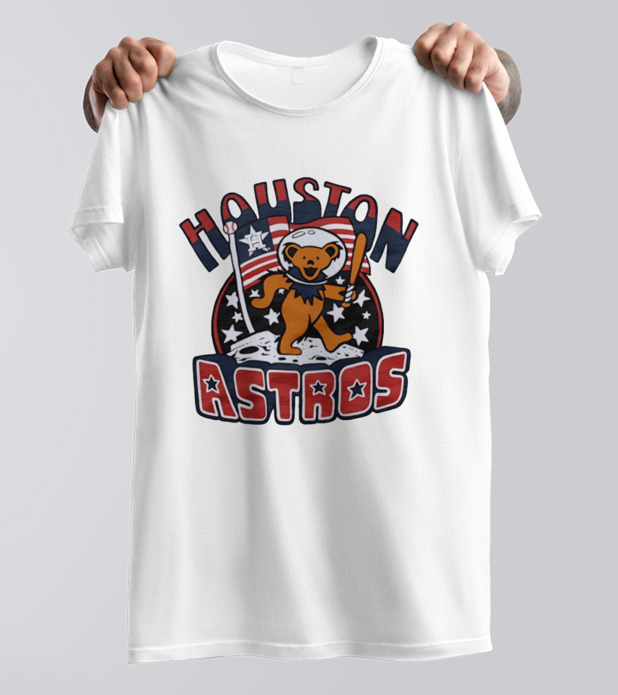 Houston Astros Grateful Dead Dancing Bear Astronaut Moon Scene T-Shirt