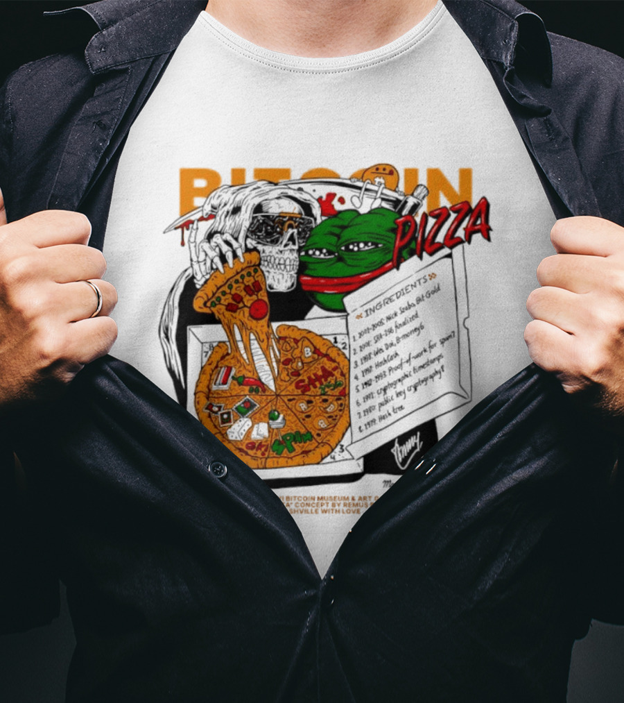 Kermit The Frog Pepe Pizza Ingredients Bitcoin Meme T-Shirt