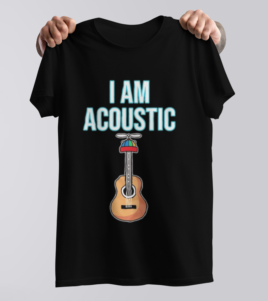 I Am Acoustic Guitar With Beanie Propeller Hat T-Shirt