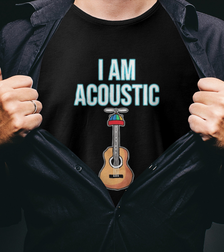 I Am Acoustic Guitar With Beanie Propeller Hat T-Shirt