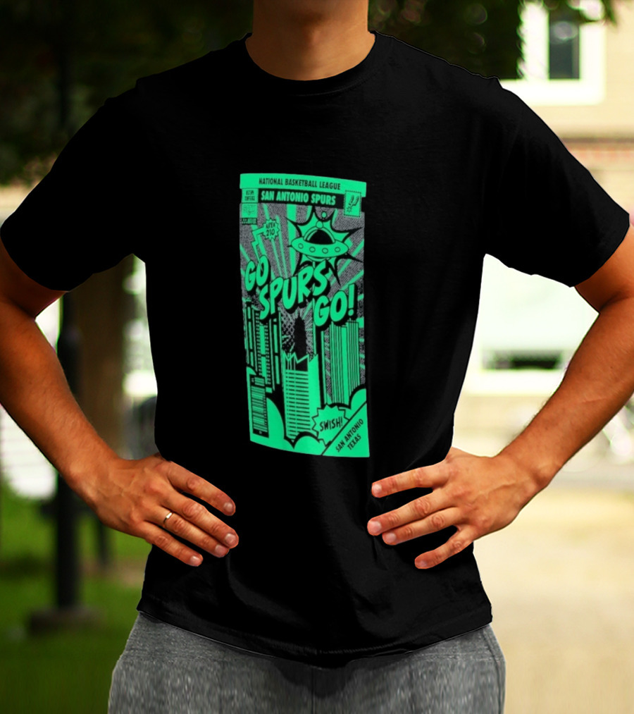 National Basketball League San Antonio Spurs Go Spurs Go Area 210 San Antonio Texas Comic Swish T-Shirt