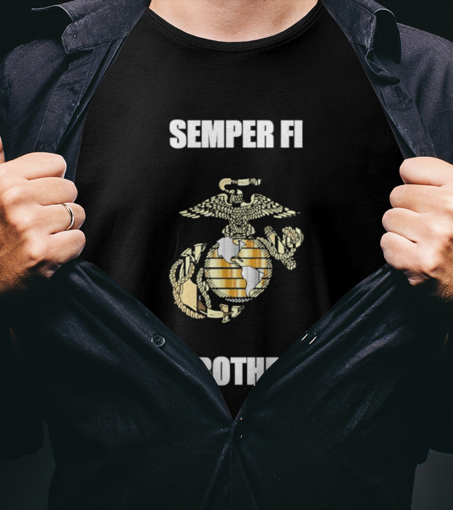 Semper Fi Brother United States Marine Corps Emblem With Eagle Anchor Globe T-Shirt