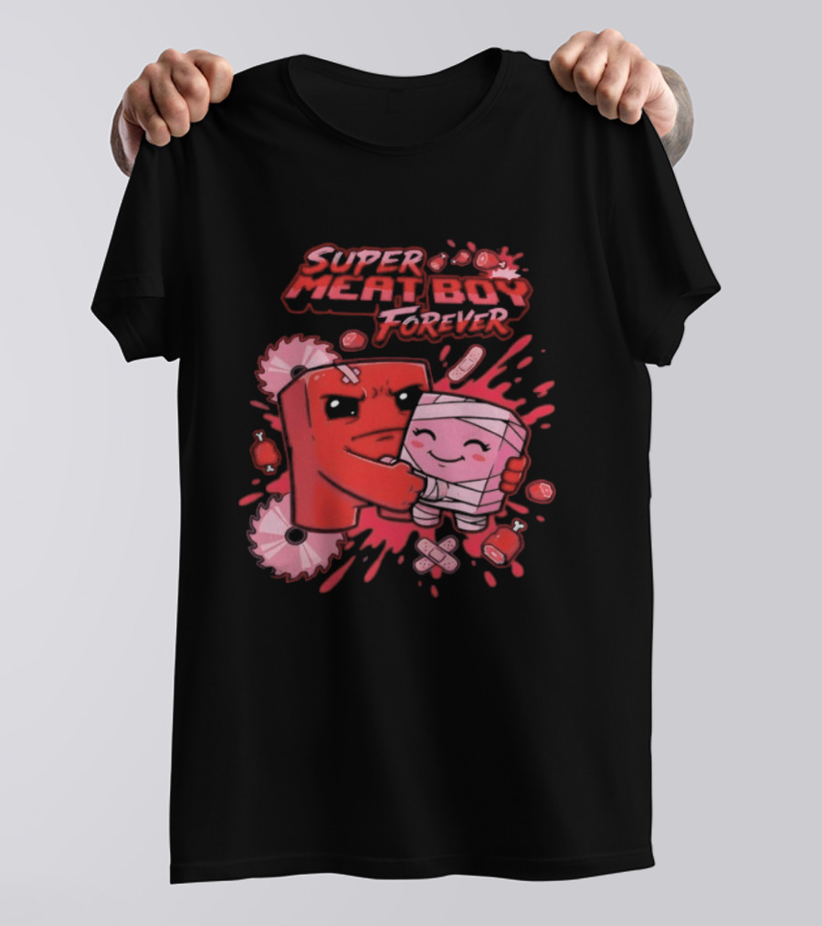Super Meat Boy Forever Retro Character Hugging T-Shirt