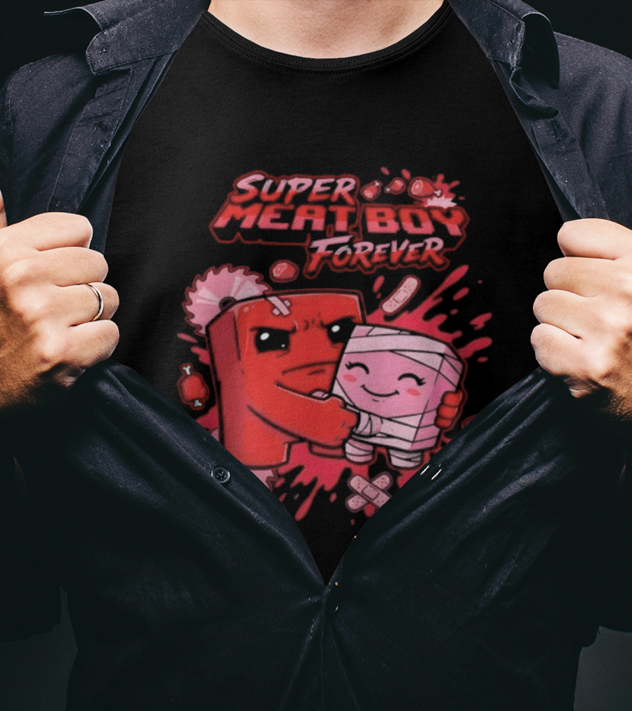 Super Meat Boy Forever Retro Character Hugging T-Shirt