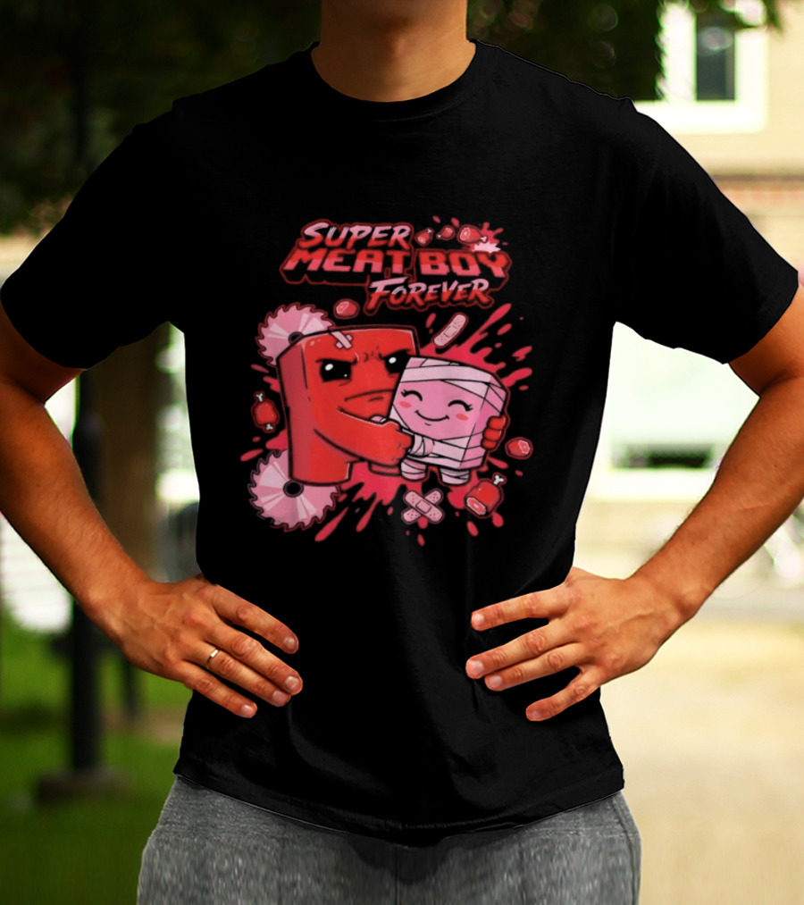 Super Meat Boy Forever Retro Character Hugging T-Shirt