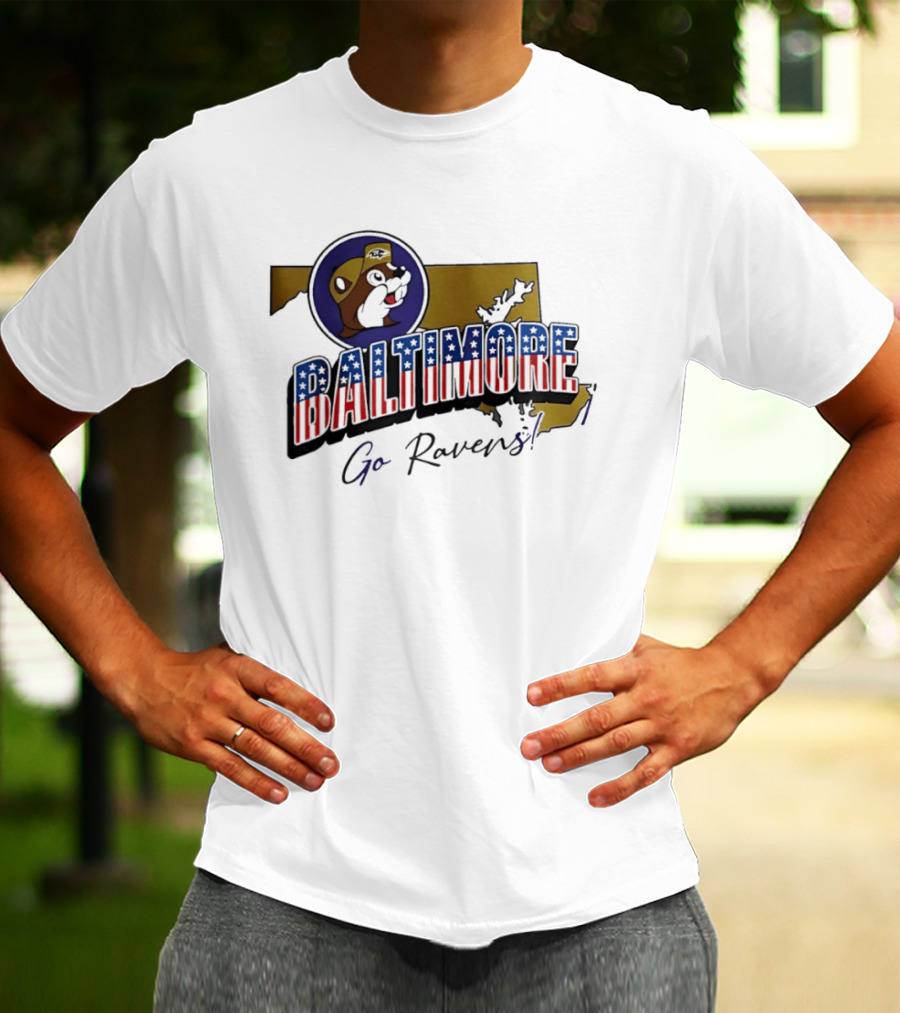 Baltimore Ravens Go Ravens Buc Ee's Patriotic Map Collaboration T-Shirt