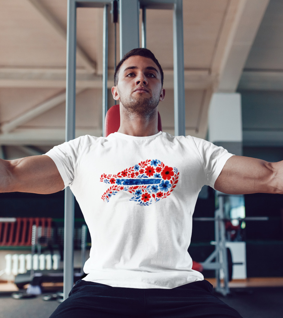 Buffalo Bills Floral Team Art Blue And Red Flowers T-Shirt