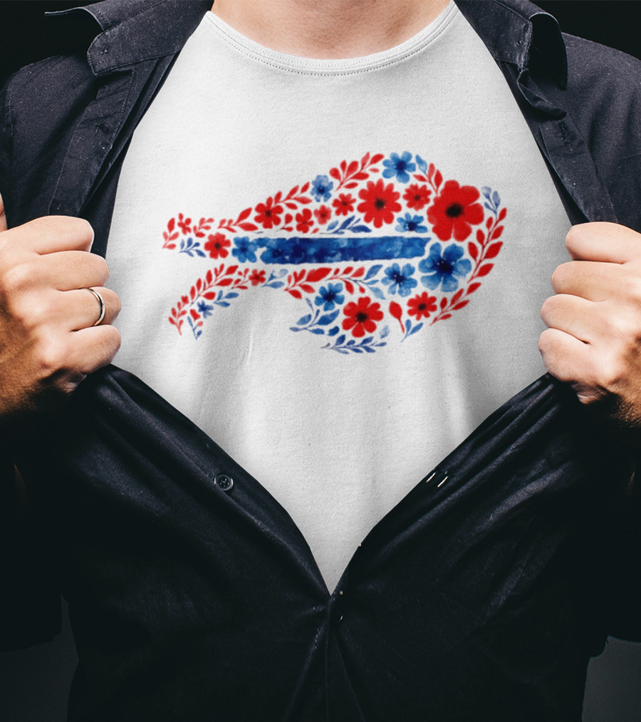 Buffalo Bills Floral Team Art Blue And Red Flowers T-Shirt