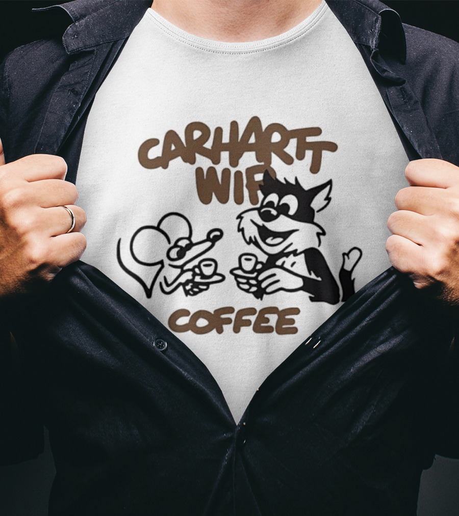 Carhartt Wifi Coffee Mouse Cat Drinking Coffee T-Shirt
