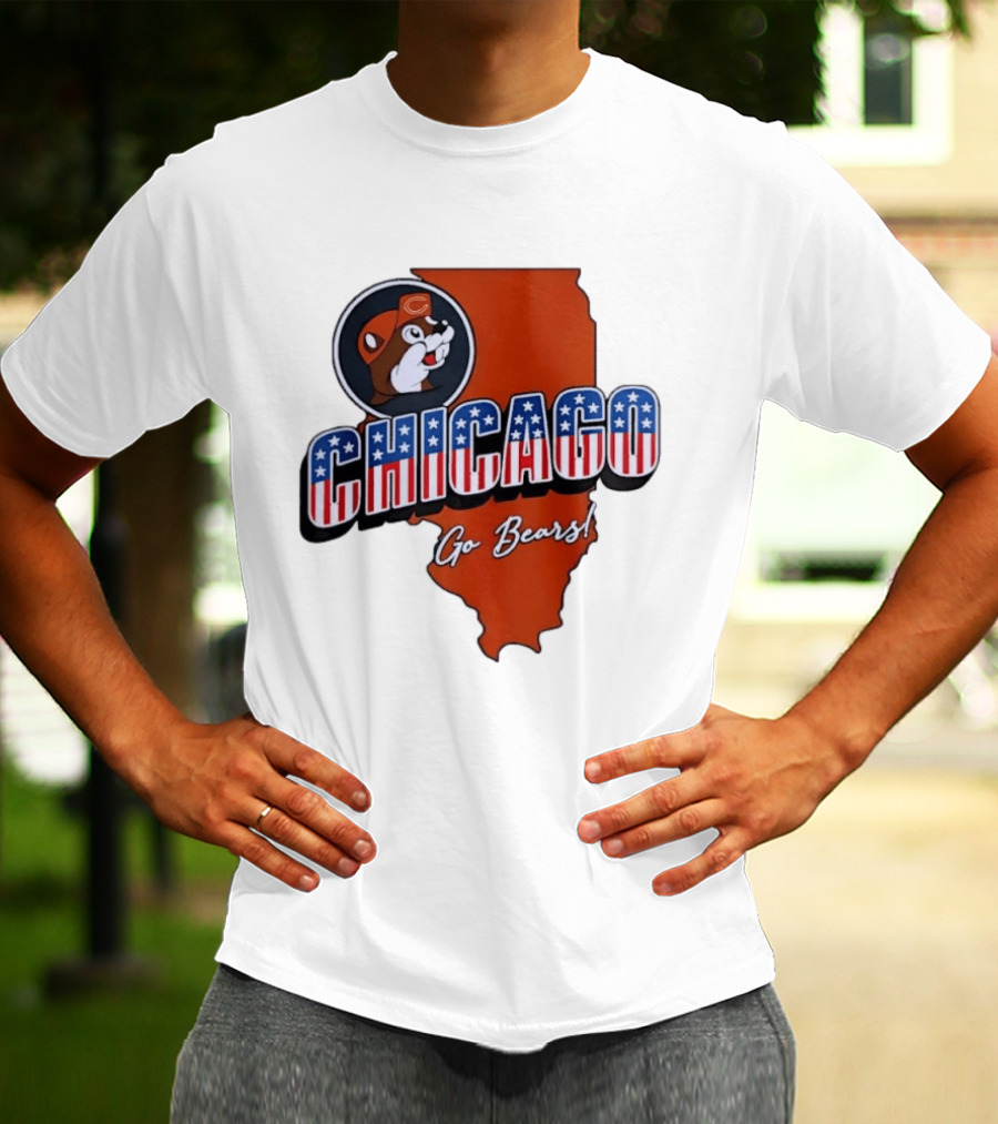 Chicago Bears Buc Ee's Go Bears Patriotic Illinois Map T-Shirt